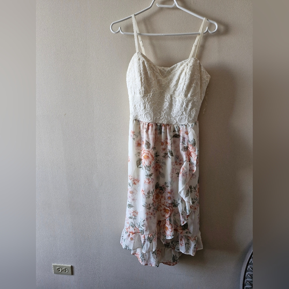 Suzie Shier Floral Lace Dress with Spaghetti Straps